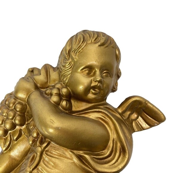 Vintage 2 Lee Wards Gold Cherub Angel Wall Hanging Plaque Chalkware 8” Long - Picture 13 of 16